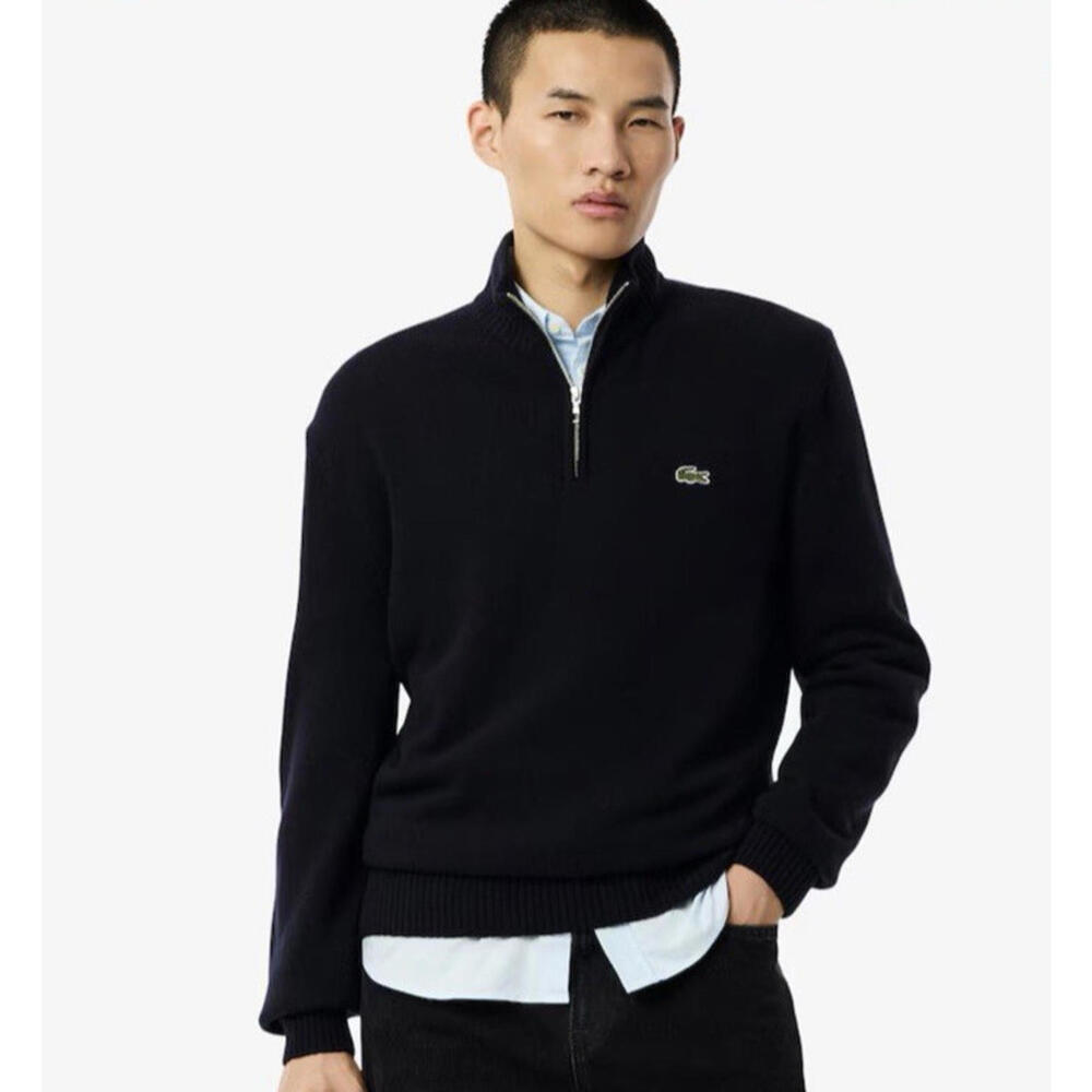 Lacoste sweater mens XL black quarter zip preppy tennis prep office business